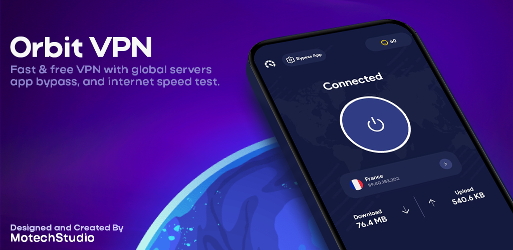 Orbit VPN App showing Connected state with France server